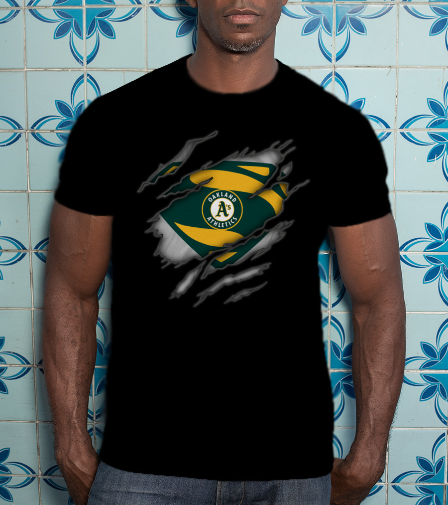 Oakland Athletics Logo Inside Superman Style Ripped Chest T-Shirt