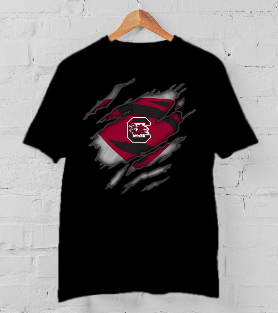 South Carolina Gamecocks Logo Superman-Style Ripped Chest T-Shirt
