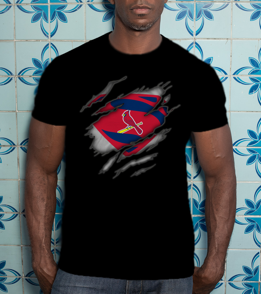 St Louis Cardinals Superman Logo With Torn Suit T-Shirt