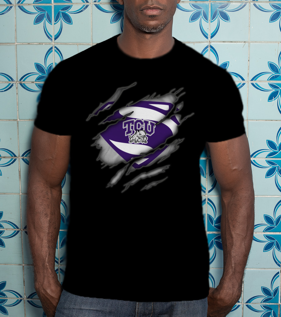 Tcu Horned Frogs Superman Logo With Rip Effect T-Shirt