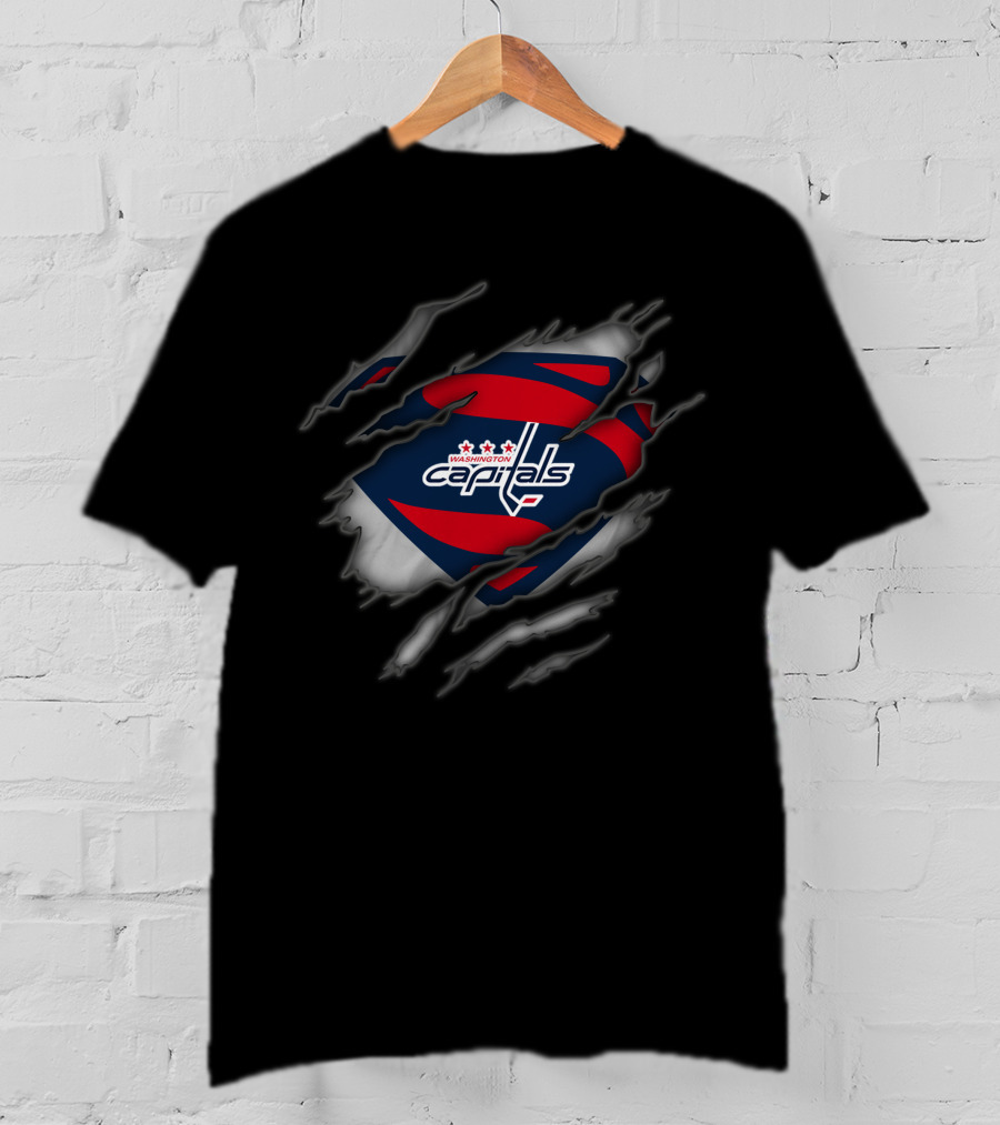 Washington Capitals Crest With Superman Ripped Effect T-Shirt