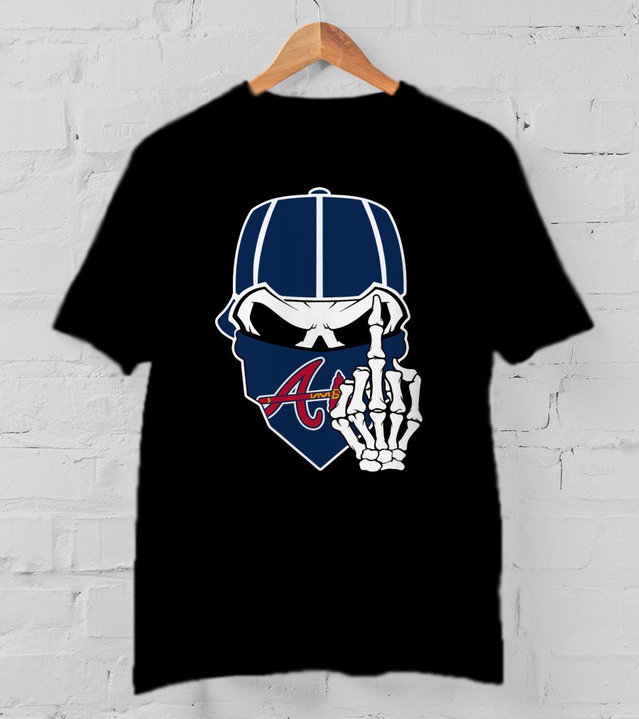 Atlanta Braves Skull Bandana And Skeleton Hand Gesture T-Shirt