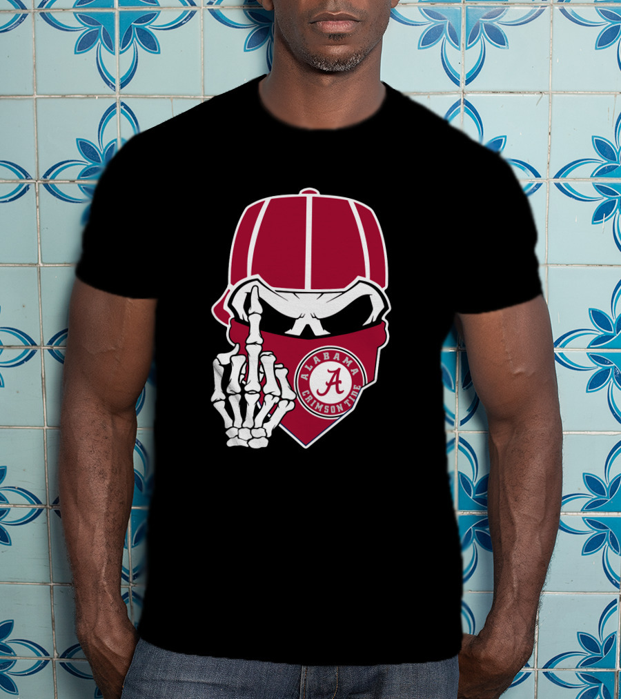 Alabama Crimson Tide Skull Bandana Skeleton Hand T-Shirt