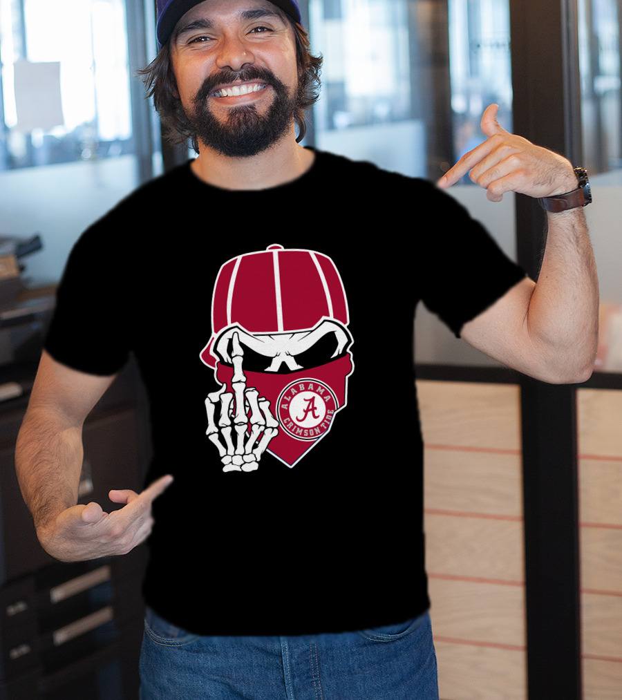 Alabama Crimson Tide Skull Bandana Skeleton Hand T-Shirt