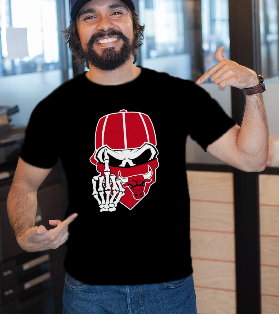 Chicago Bulls Skull Bandana Skeleton Hand Gesture T-Shirt