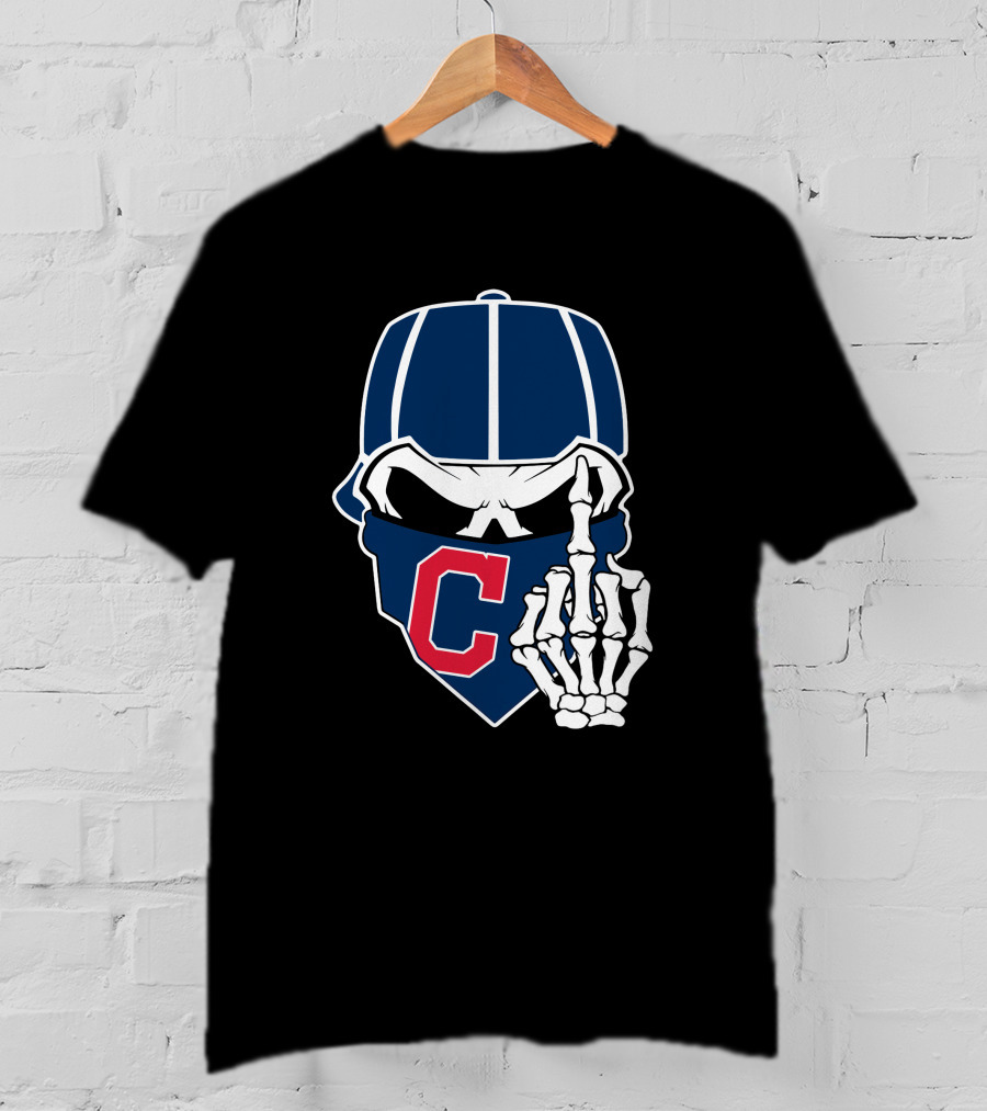 Retro Cleveland Indians Skull With Skeleton Hand And C T-Shirt