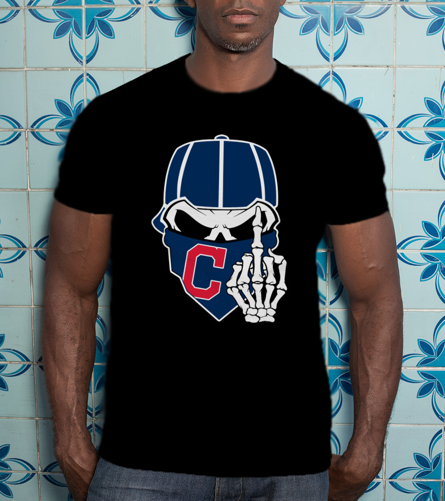 Retro Cleveland Indians Skull With Skeleton Hand And C T-Shirt