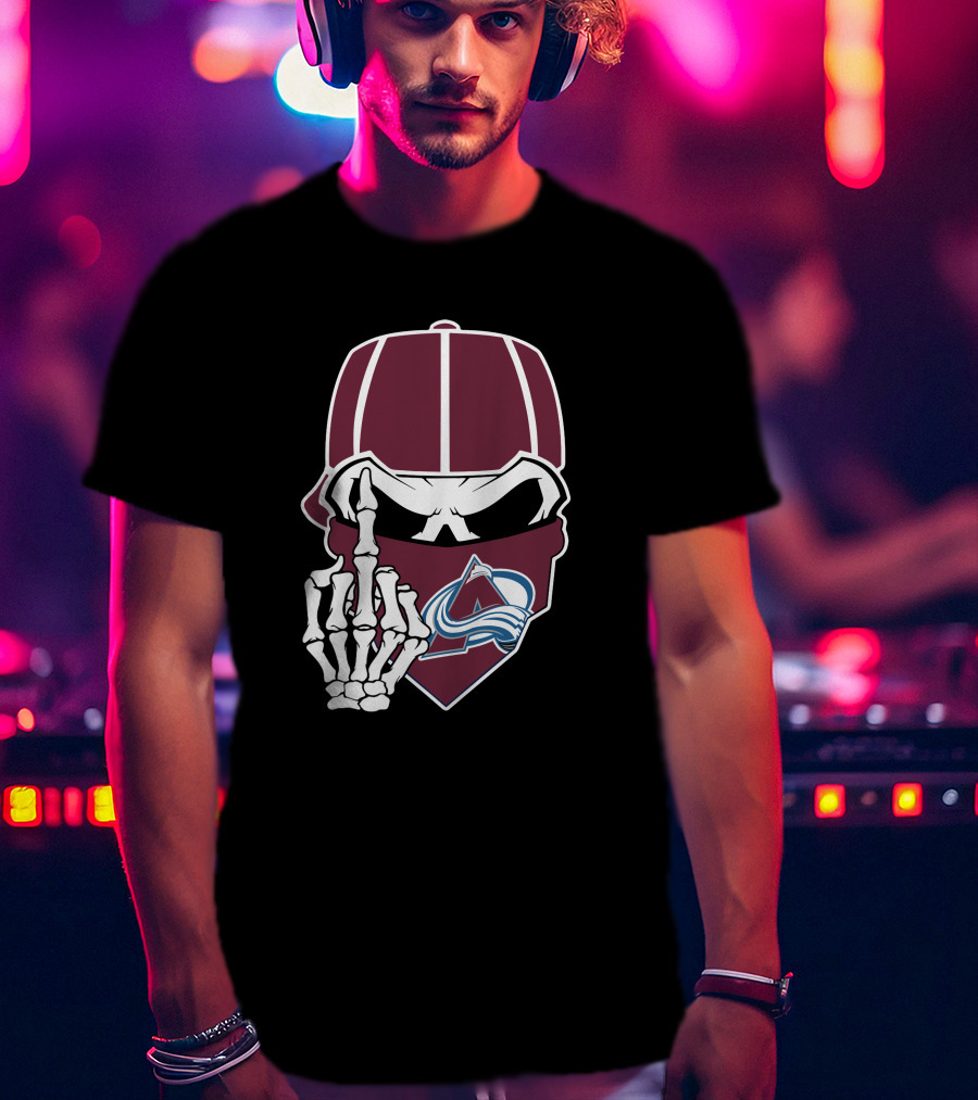 Colorado Avalanche Skeleton Middle Finger Bandana Cap T-Shirt