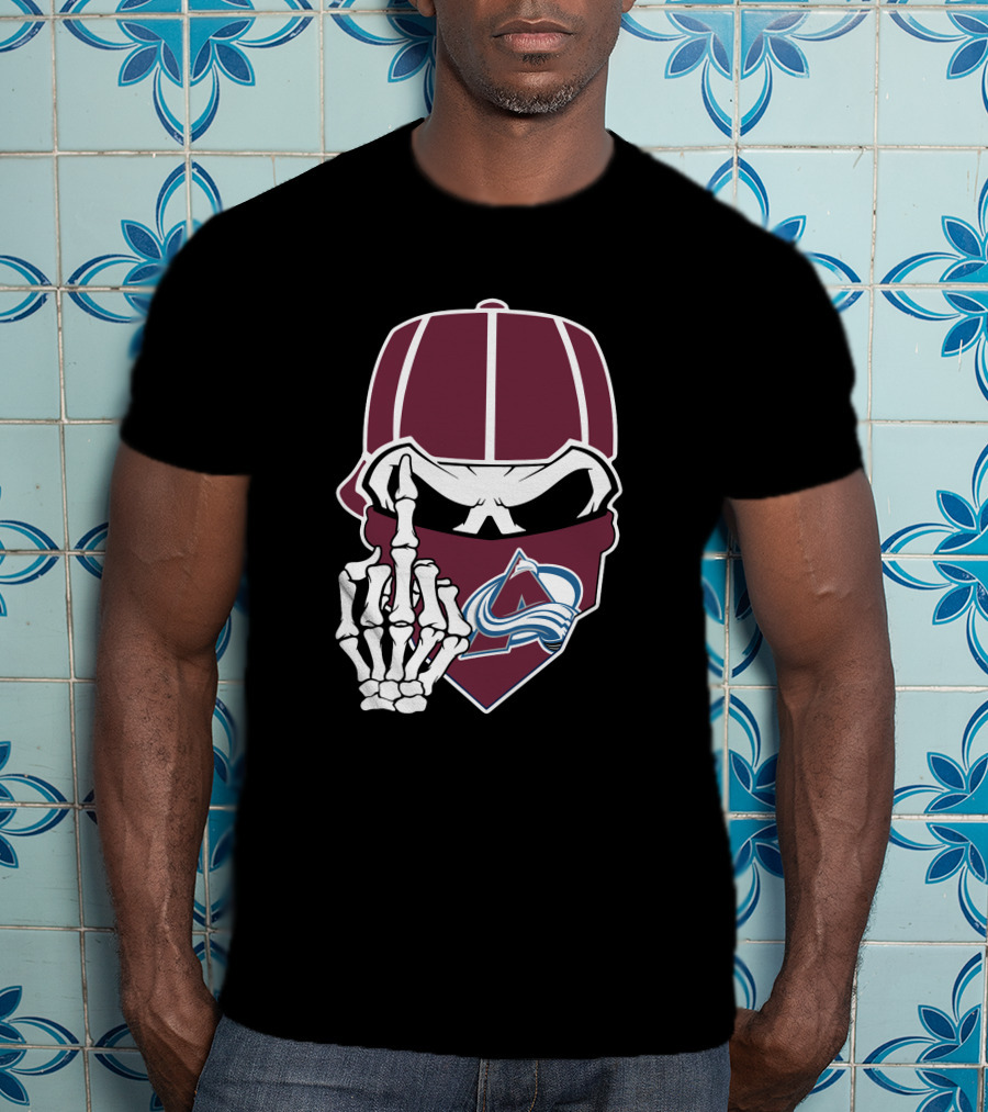 Colorado Avalanche Skeleton Middle Finger Bandana Cap T-Shirt