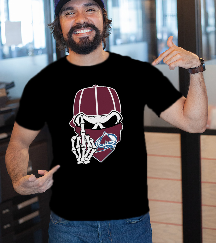 Colorado Avalanche Skeleton Middle Finger Bandana Cap T-Shirt