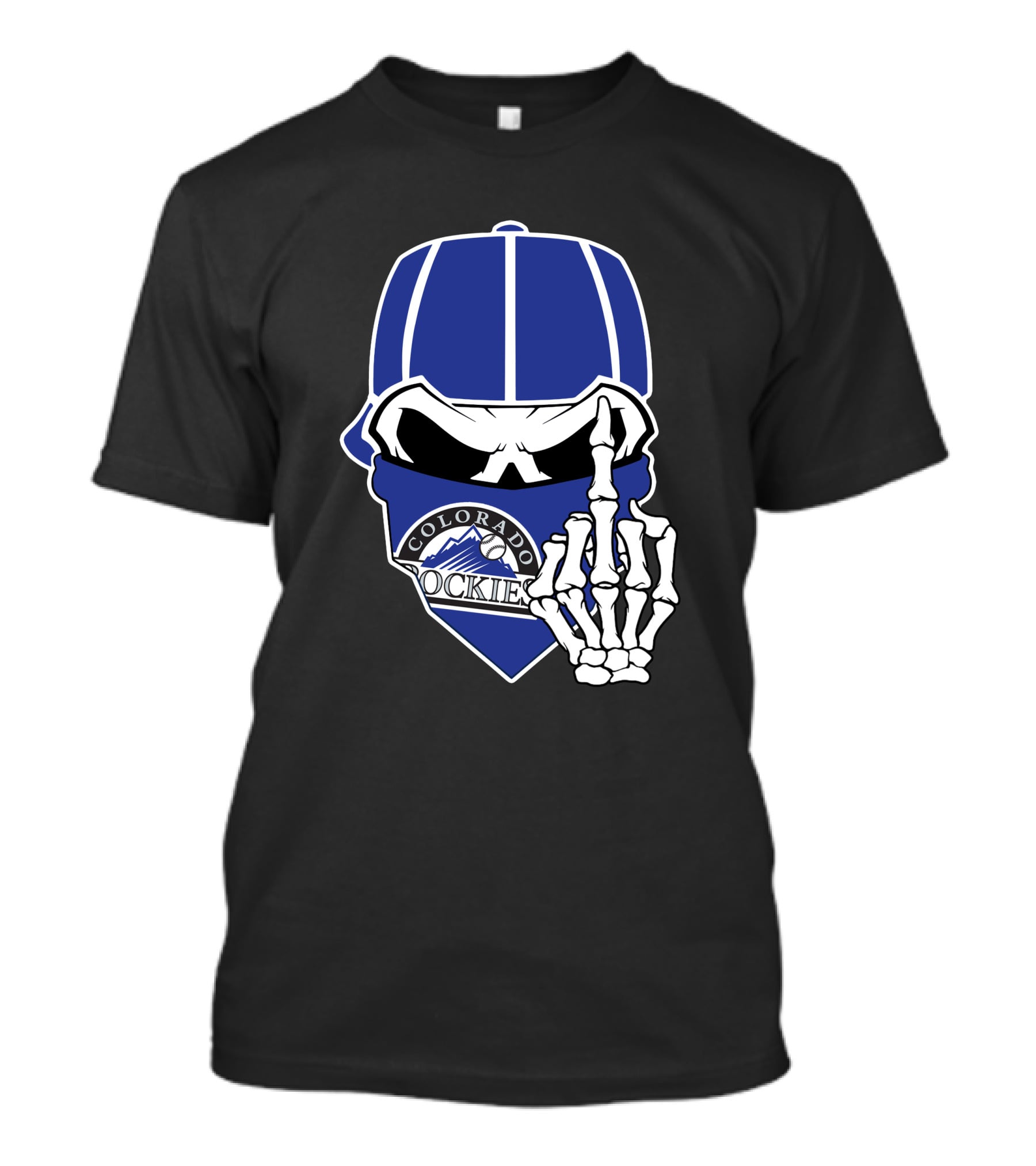 Colorado Rockies Skull Bandana With Skeleton Hand T-Shirt