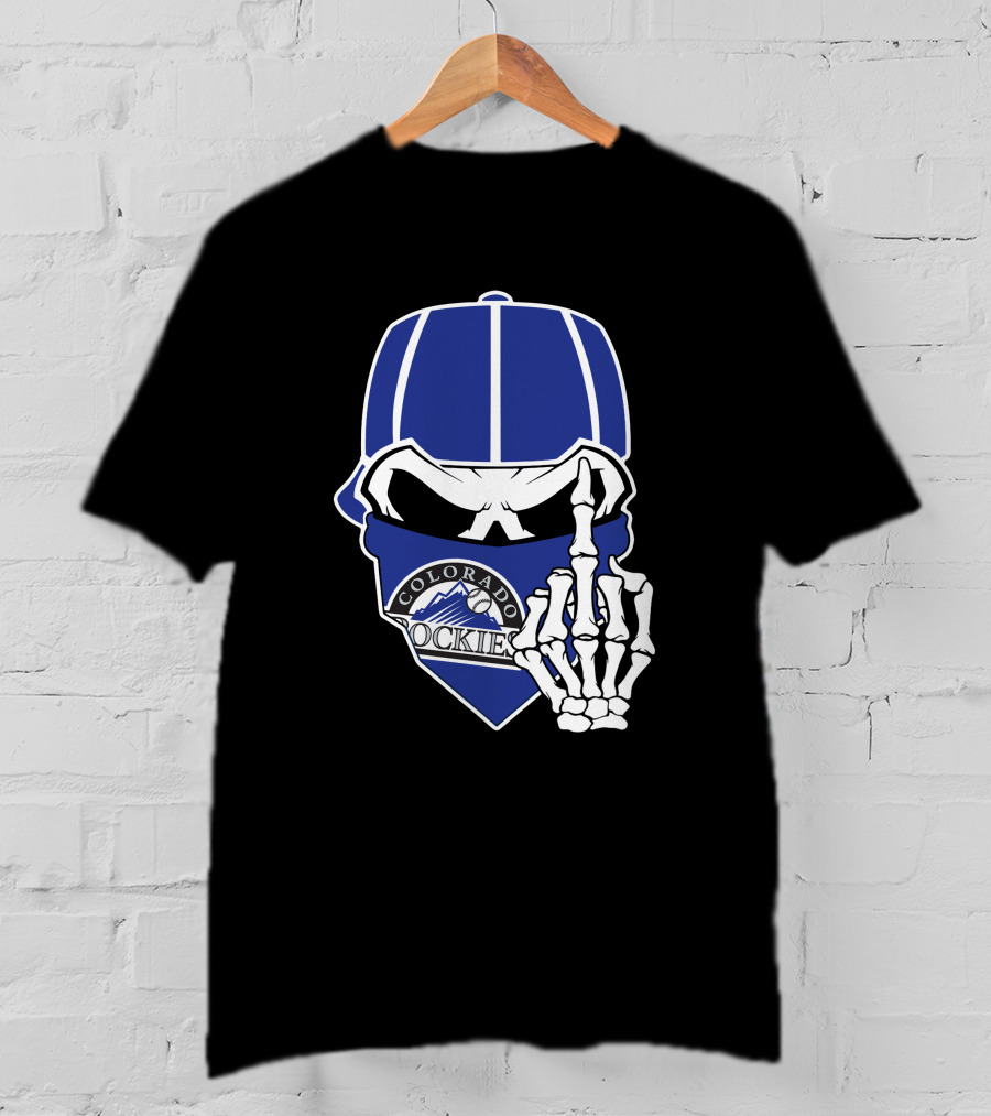 Colorado Rockies Skull Bandana With Skeleton Hand T-Shirt
