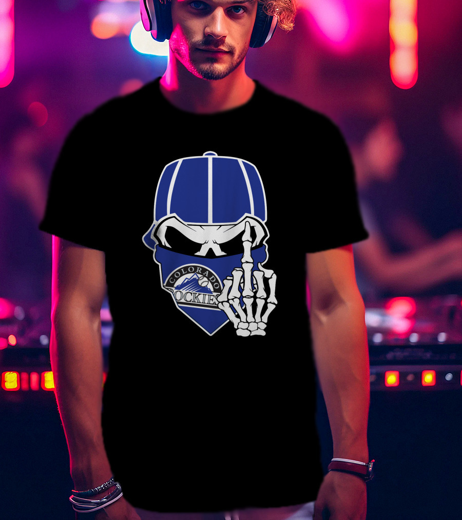 Colorado Rockies Skull Bandana With Skeleton Hand T-Shirt