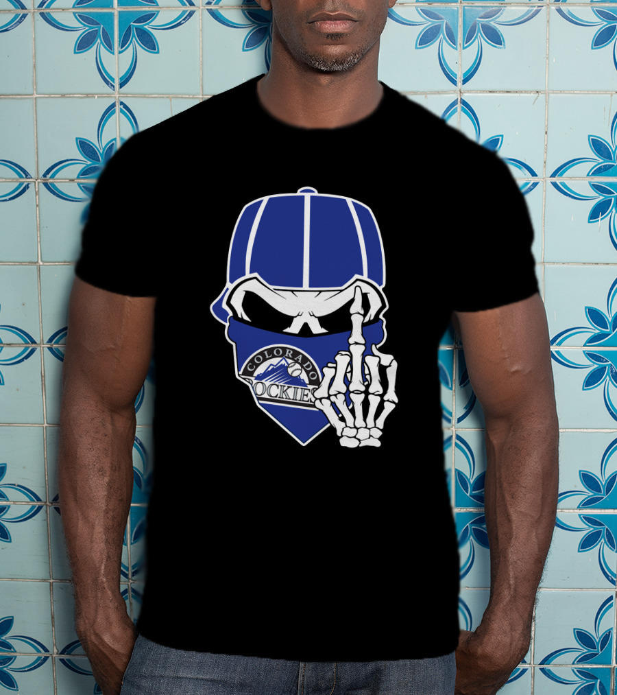 Colorado Rockies Skull Bandana With Skeleton Hand T-Shirt