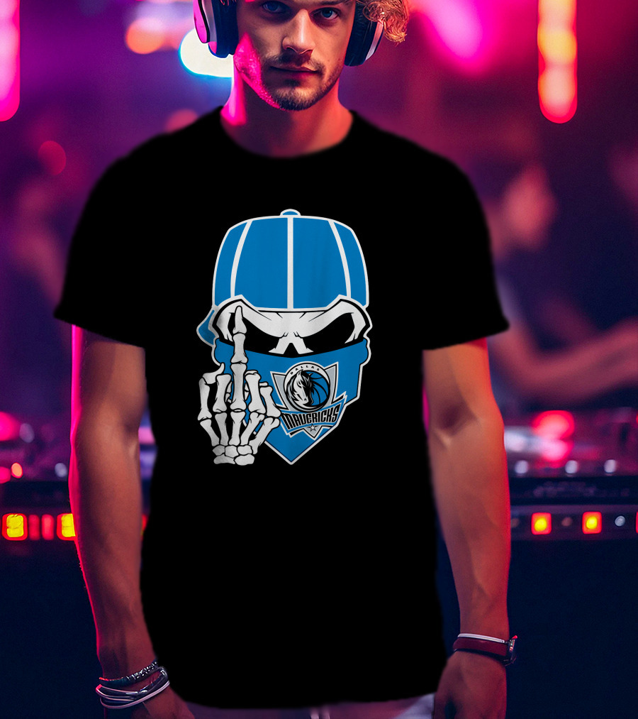 Dallas Mavericks Skull Bandana Skeleton Hand T-Shirt