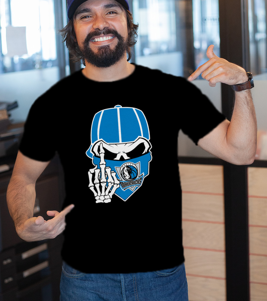 Dallas Mavericks Skull Bandana Skeleton Hand T-Shirt
