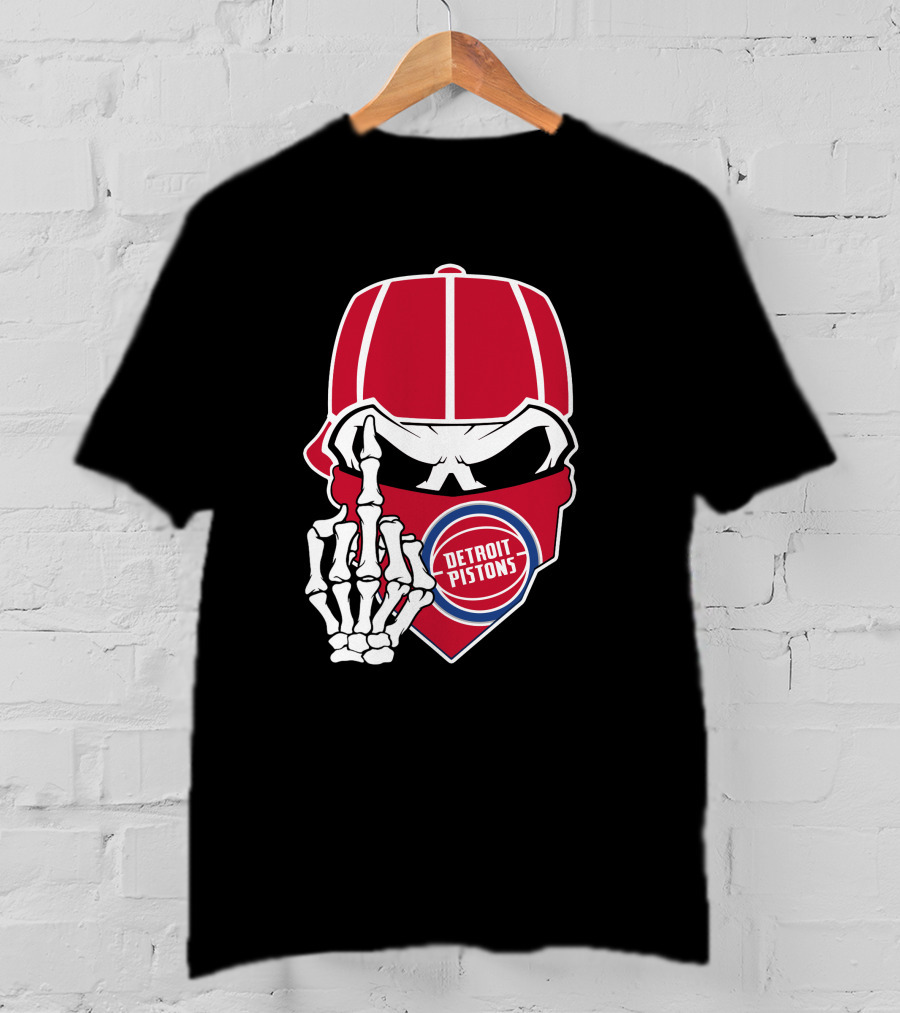 Detroit Pistons Skull Bandana Skeleton Gesture T-Shirt