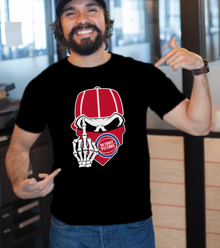 Detroit Pistons Skull Bandana Skeleton Gesture T-Shirt