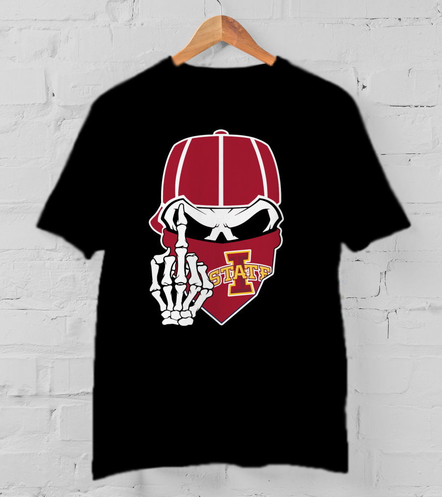 Iowa State Cyclones Skull Bandana Skeleton Hand Gesture T-Shirt