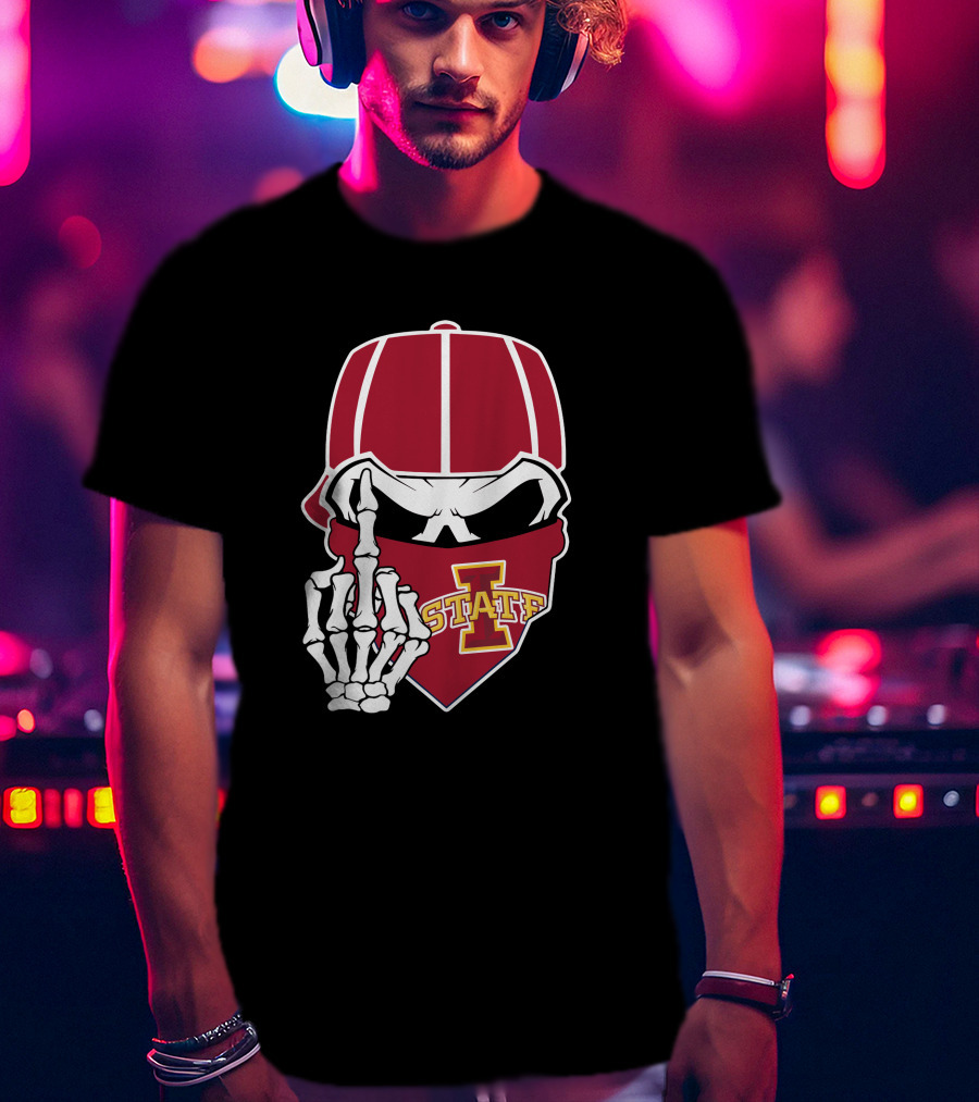 Iowa State Cyclones Skull Bandana Skeleton Hand Gesture T-Shirt