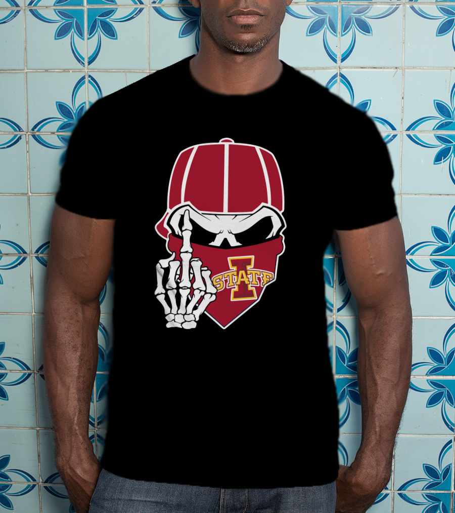 Iowa State Cyclones Skull Bandana Skeleton Hand Gesture T-Shirt