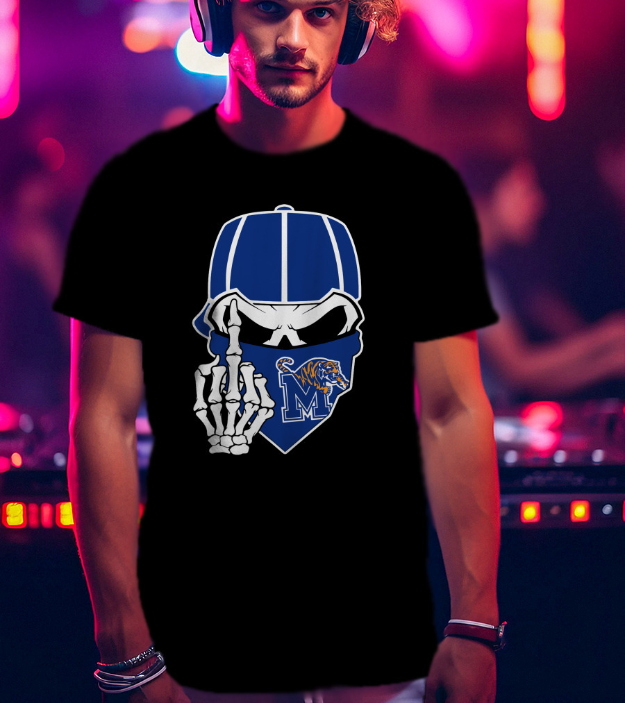 Memphis Tigers Skull Middle Finger Logo Football Team T-Shirt