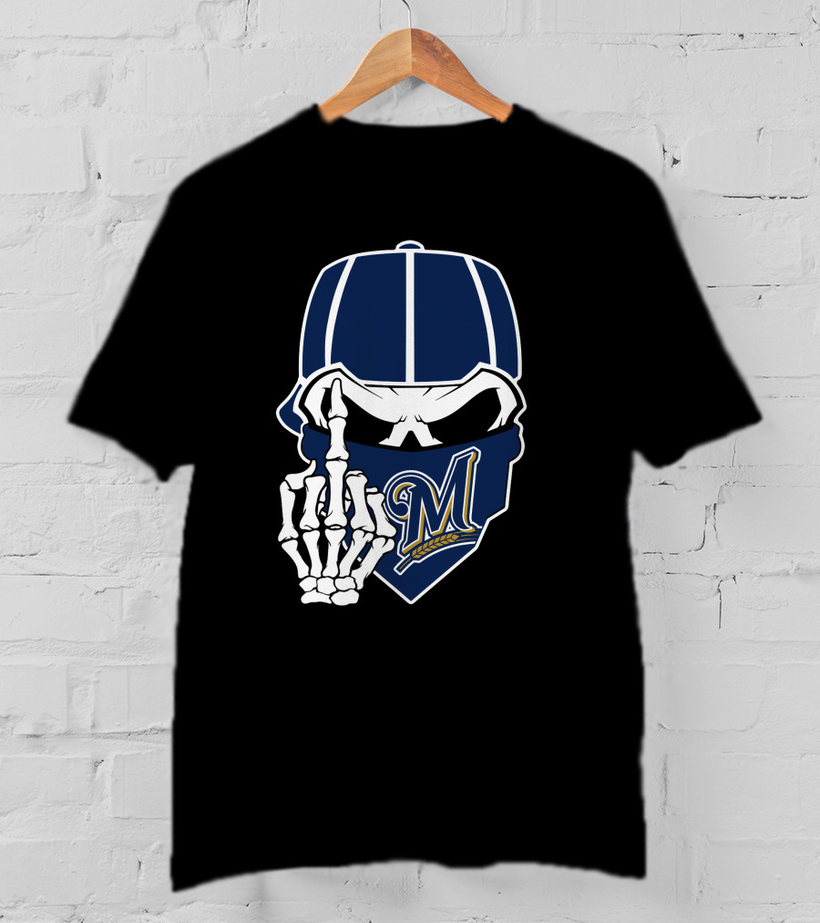Milwaukee Brewers Skull And Skeleton Hand T-Shirt