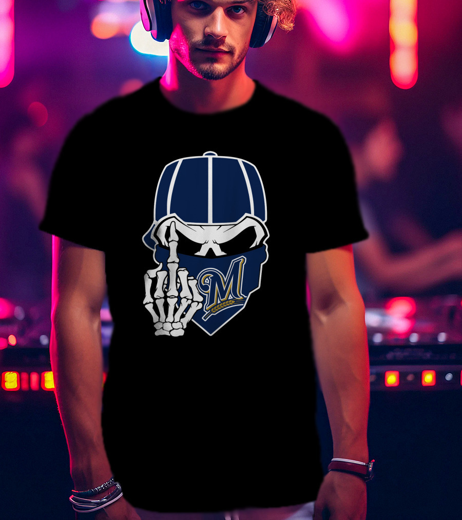 Milwaukee Brewers Skull And Skeleton Hand T-Shirt