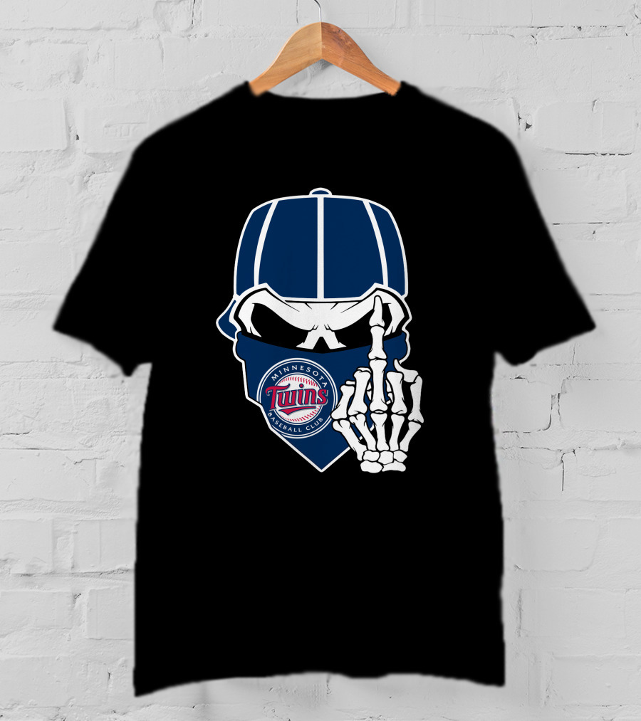 Minnesota Twins Baseball Club Skull With Skeleton Hand Symbol T-Shirt
