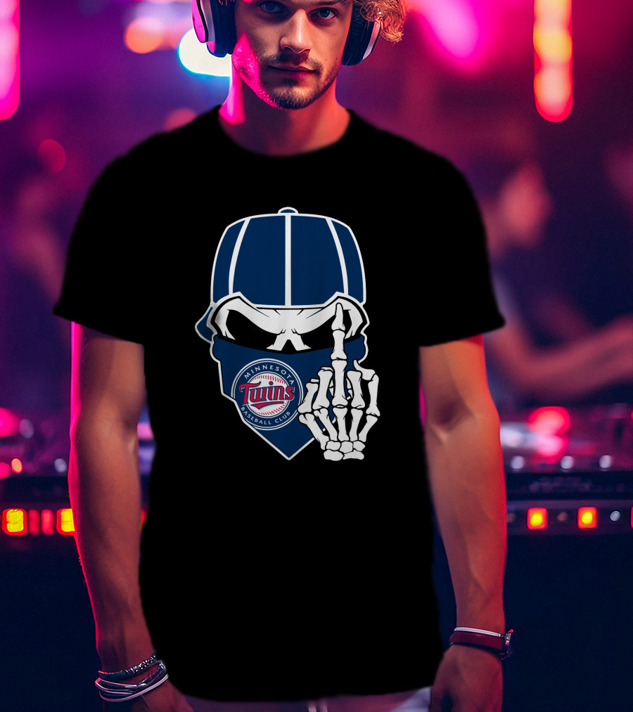Minnesota Twins Baseball Club Skull With Skeleton Hand Symbol T-Shirt