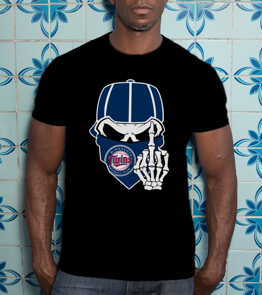 Minnesota Twins Baseball Club Skull With Skeleton Hand Symbol T-Shirt