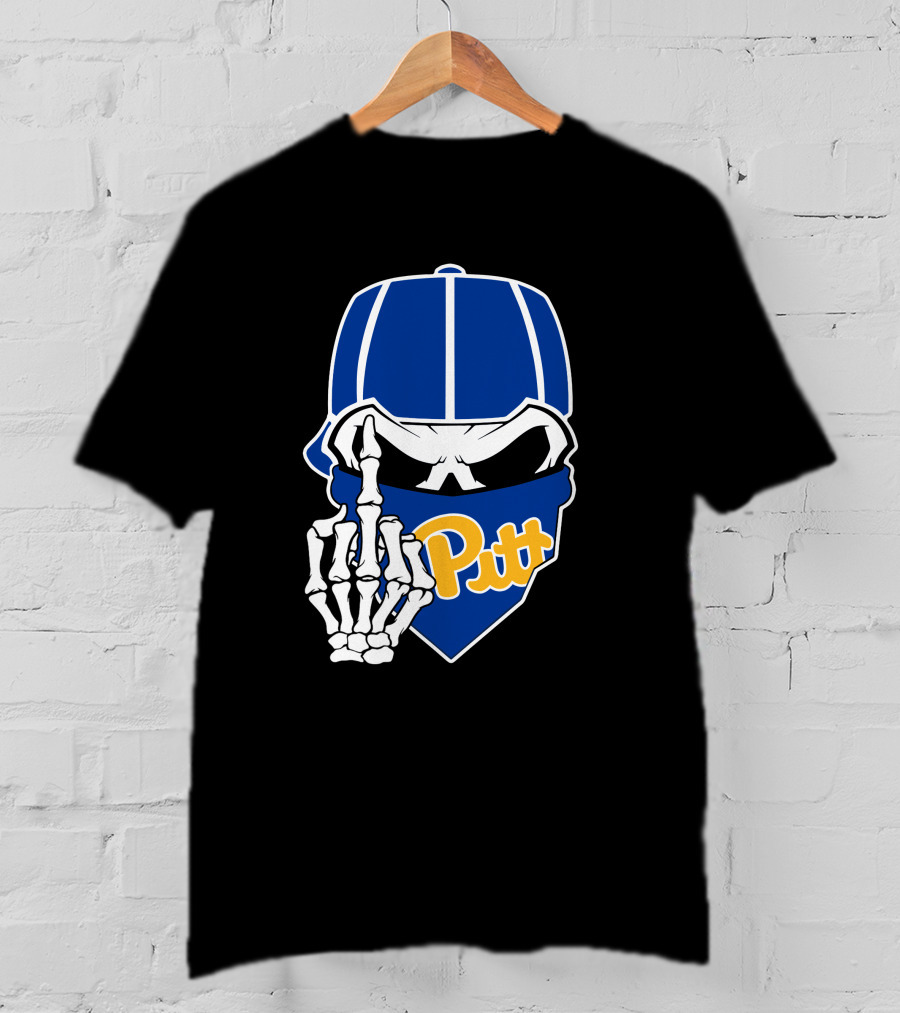 Pitt Panthers Skull Skeleton Hand T-Shirt