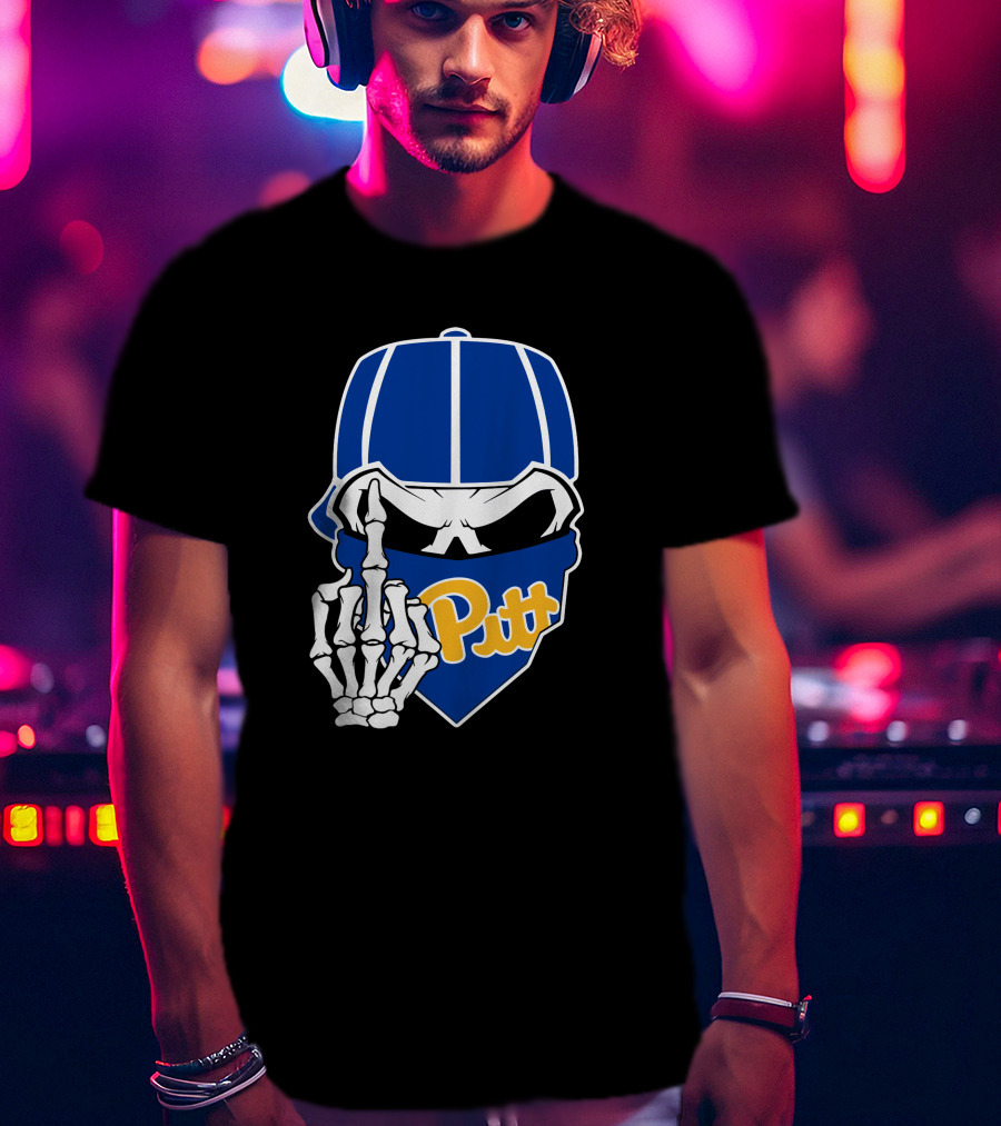 Pitt Panthers Skull Skeleton Hand T-Shirt