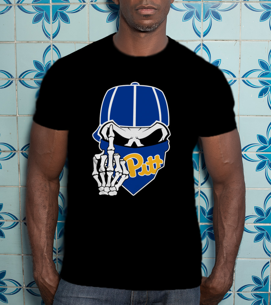 Pitt Panthers Skull Skeleton Hand T-Shirt