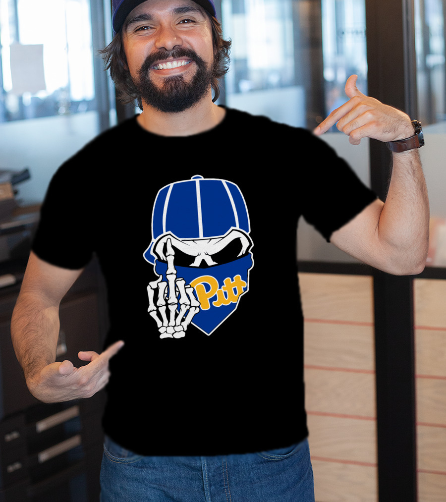 Pitt Panthers Skull Skeleton Hand T-Shirt