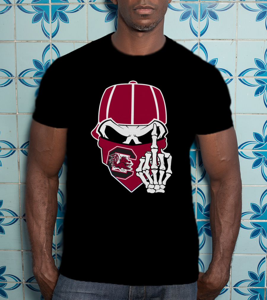 South Carolina Gamecocks Skull Bandana Skeleton Hand T-Shirt