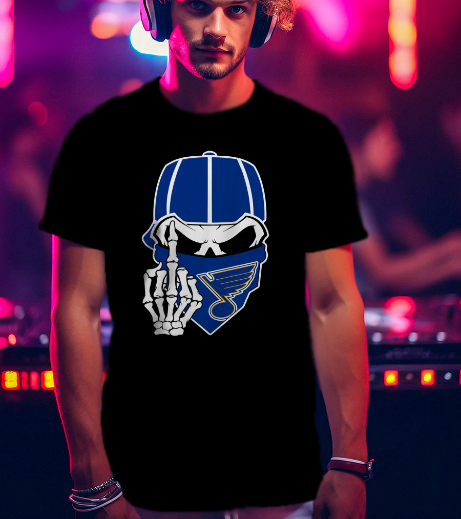 St Louis Blues Skull Skeleton Hand Bandana T-Shirt