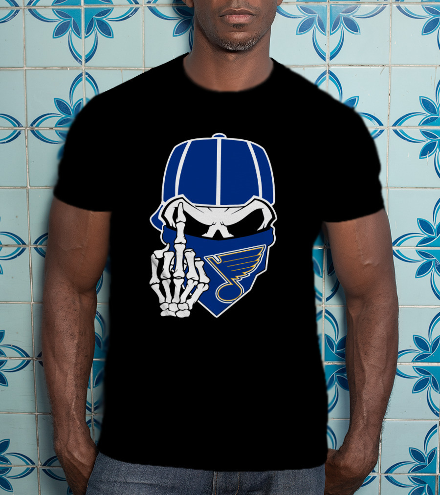 St Louis Blues Skull Skeleton Hand Bandana T-Shirt