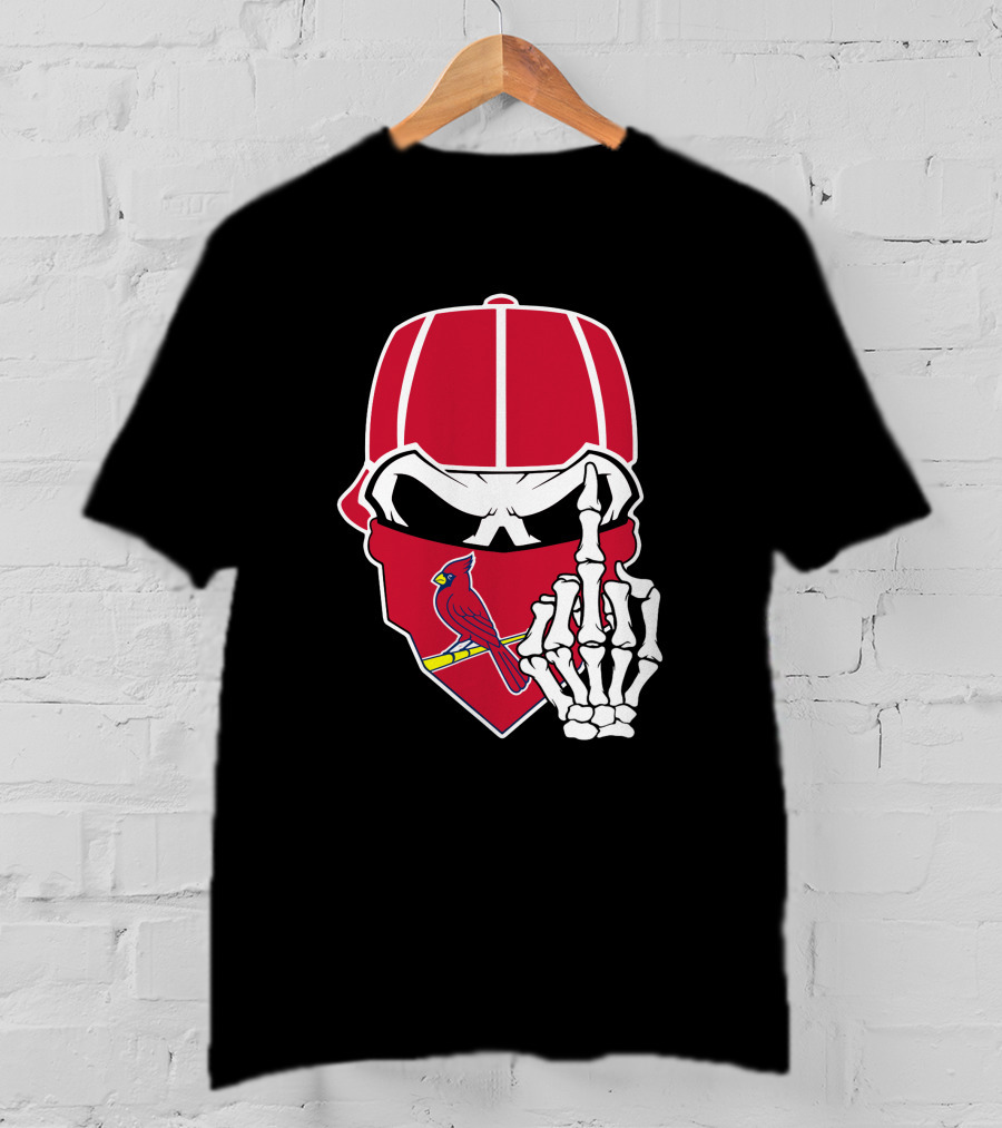 St Louis Cardinals Skull With Bandana And Skeleton Hand T-Shirt