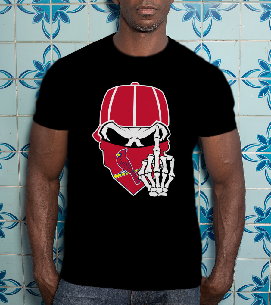 St Louis Cardinals Skull With Bandana And Skeleton Hand T-Shirt