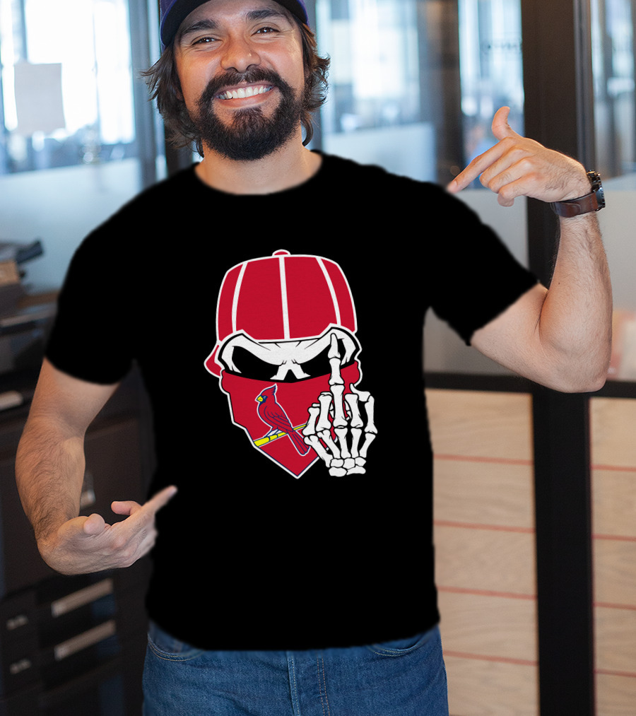St Louis Cardinals Skull With Bandana And Skeleton Hand T-Shirt