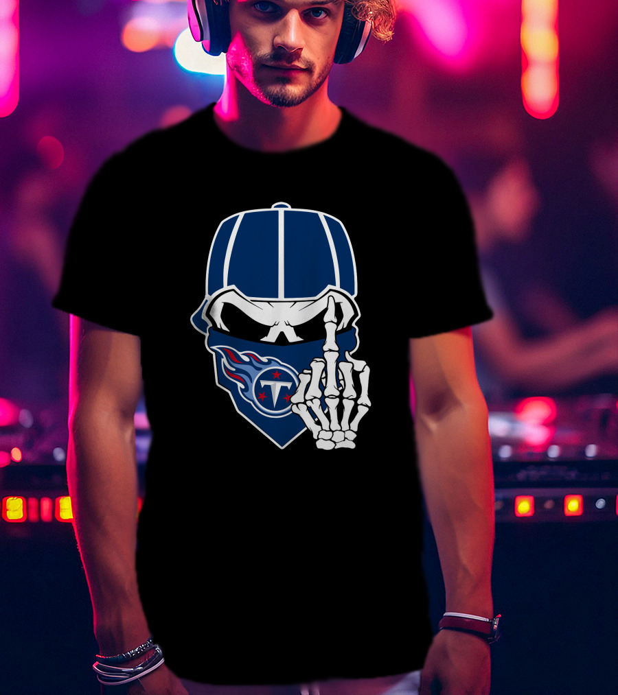 Tennessee Titans Skull Skeleton Hand Gesture T-Shirt