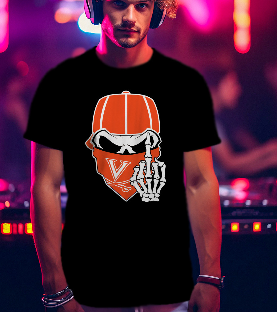 Virginia Cavaliers Skull Bandana Skeleton Gesture T-Shirt