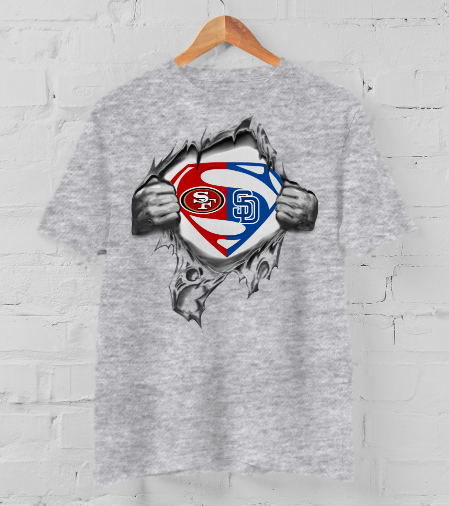 49ers San Diego Padres Superman Logo Tear Superhero Crossover T-Shirt