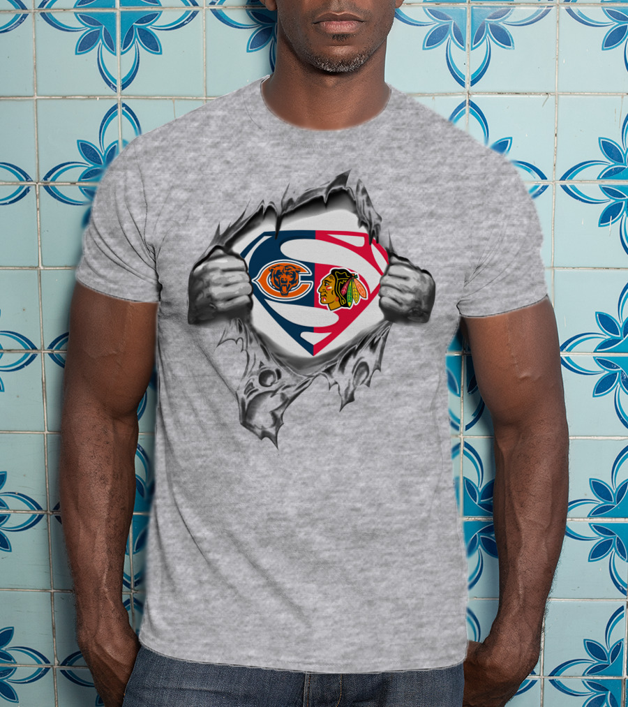 Chicago Bears Blackhawks Superman Crossover T-Shirt