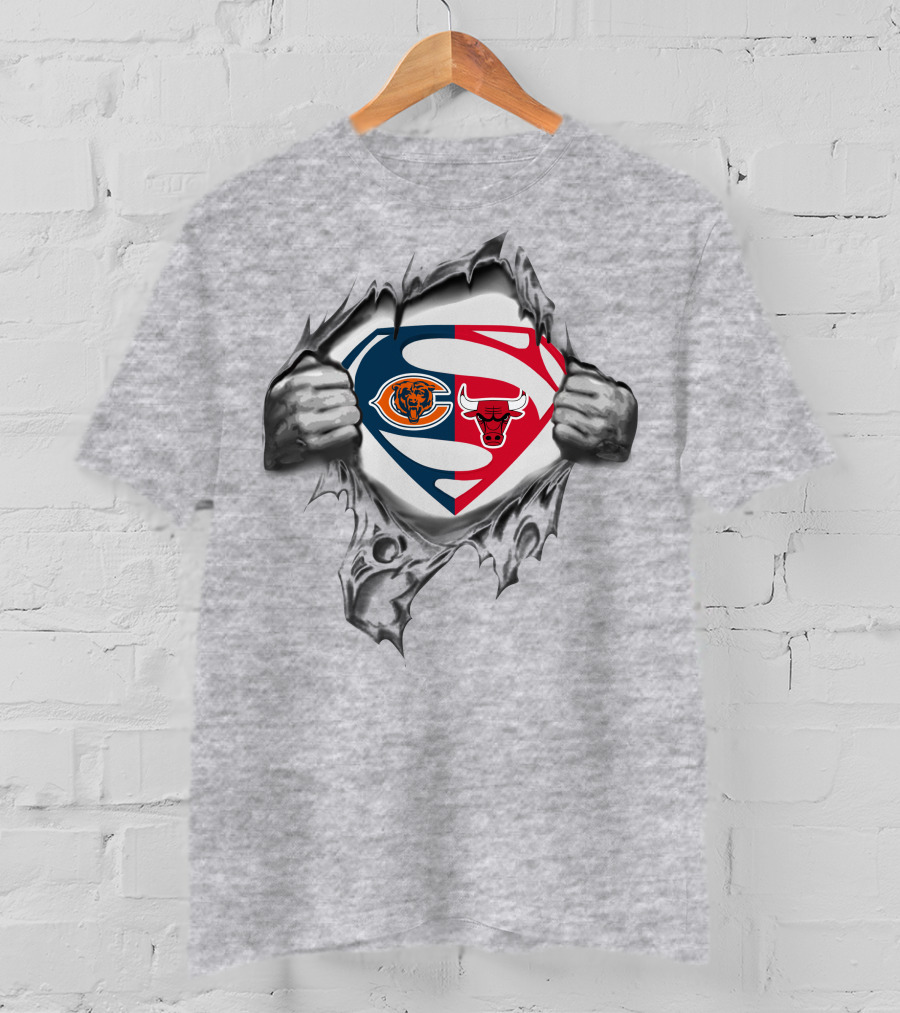 Chicago Bears Bulls Superman Emblem Crossover T-Shirt