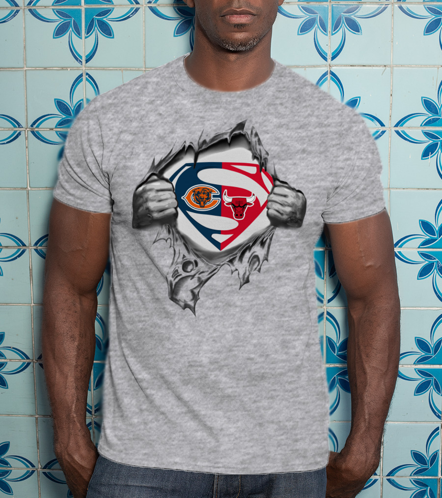 Chicago Bears Bulls Superman Emblem Crossover T-Shirt
