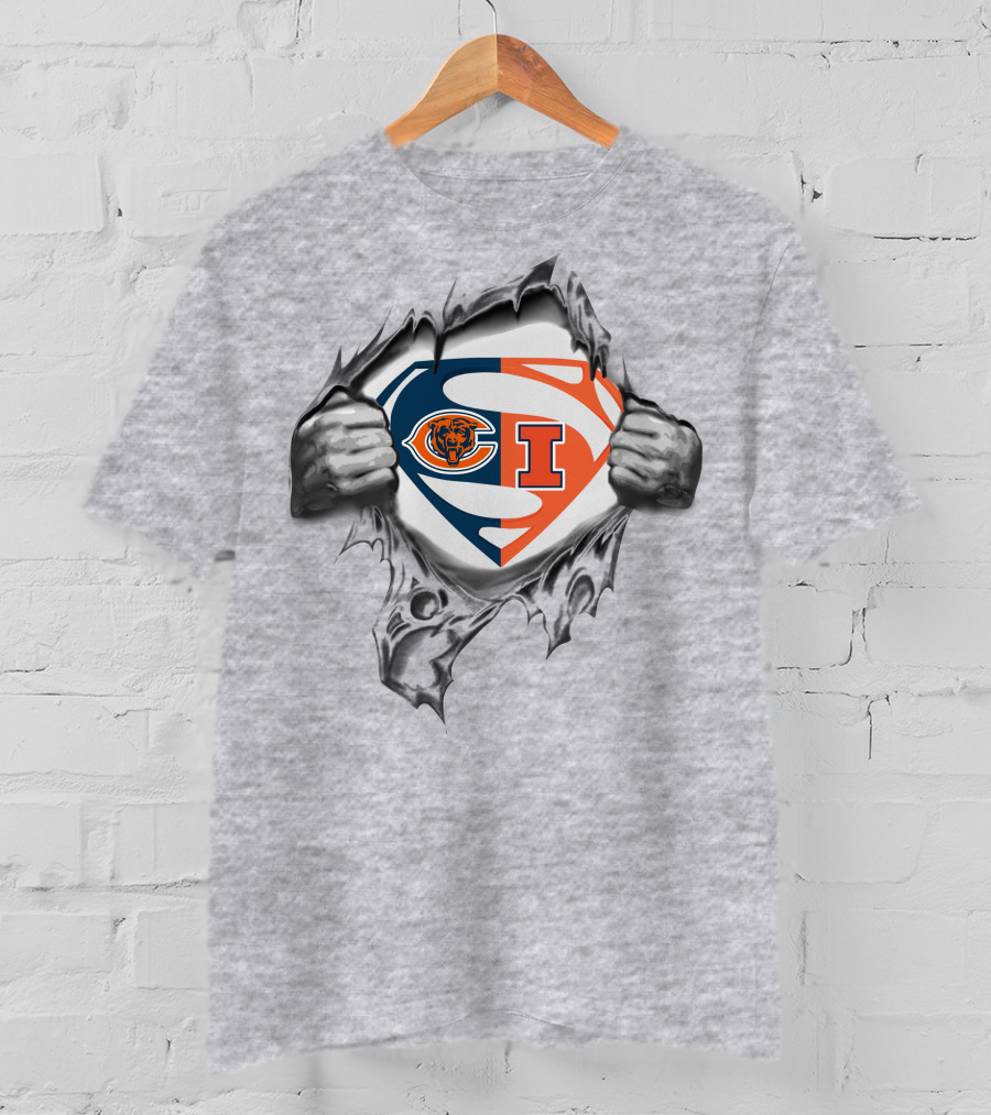 Bears Illinois Fighting Illini Superman Logo Mashup T-Shirt