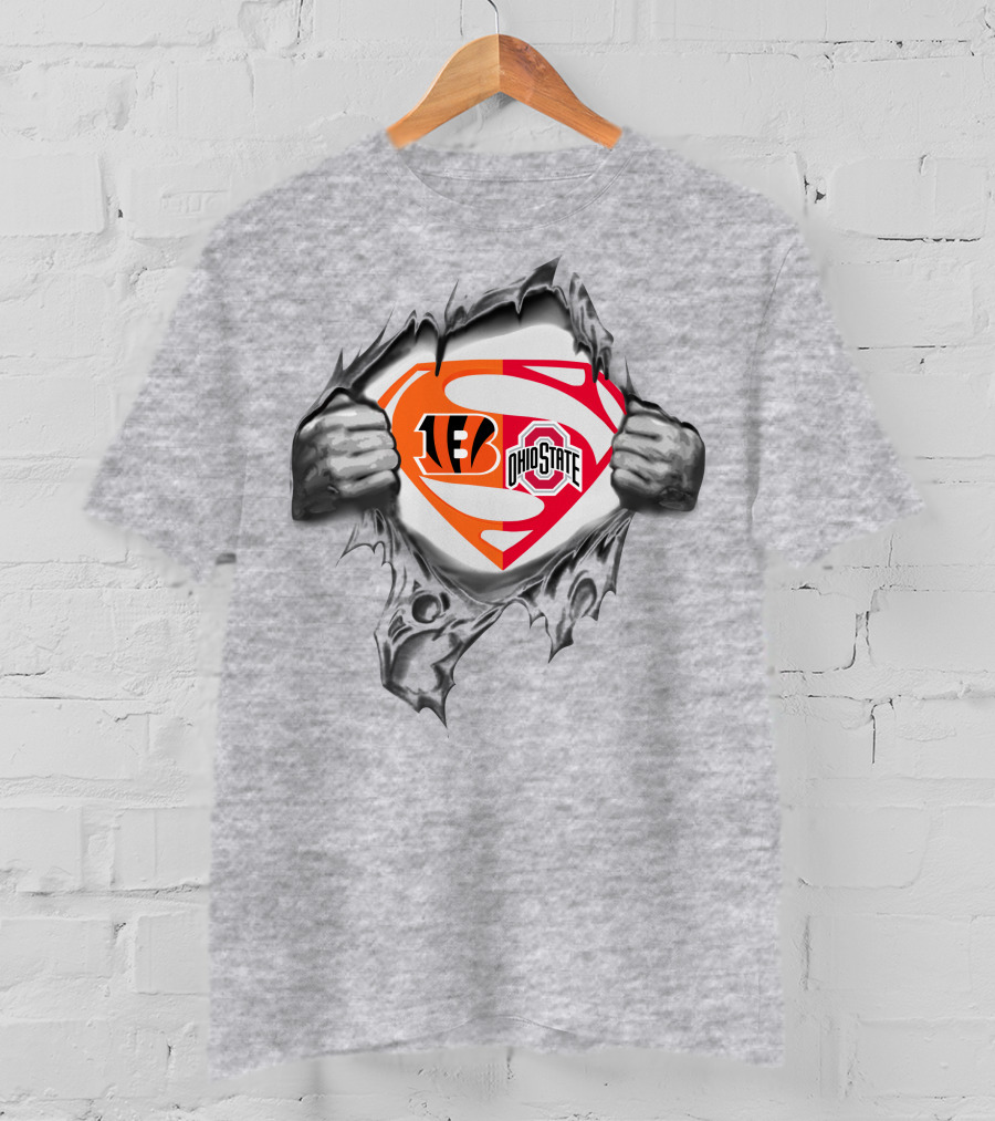 Cincinnati Bengals Ohio State Buckeyes Superman Logo Fusion T-Shirt