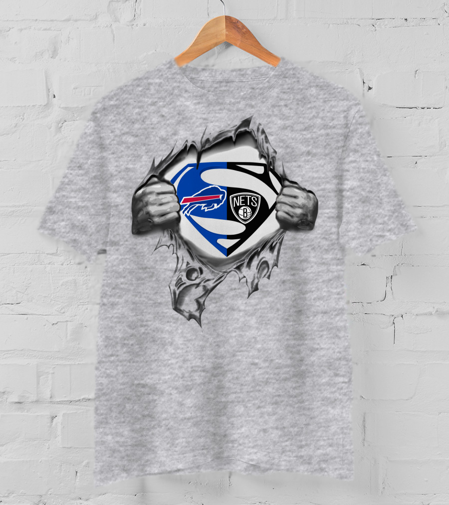 Buffalo Bills Brooklyn Nets Superman Logo Mashup T-Shirt
